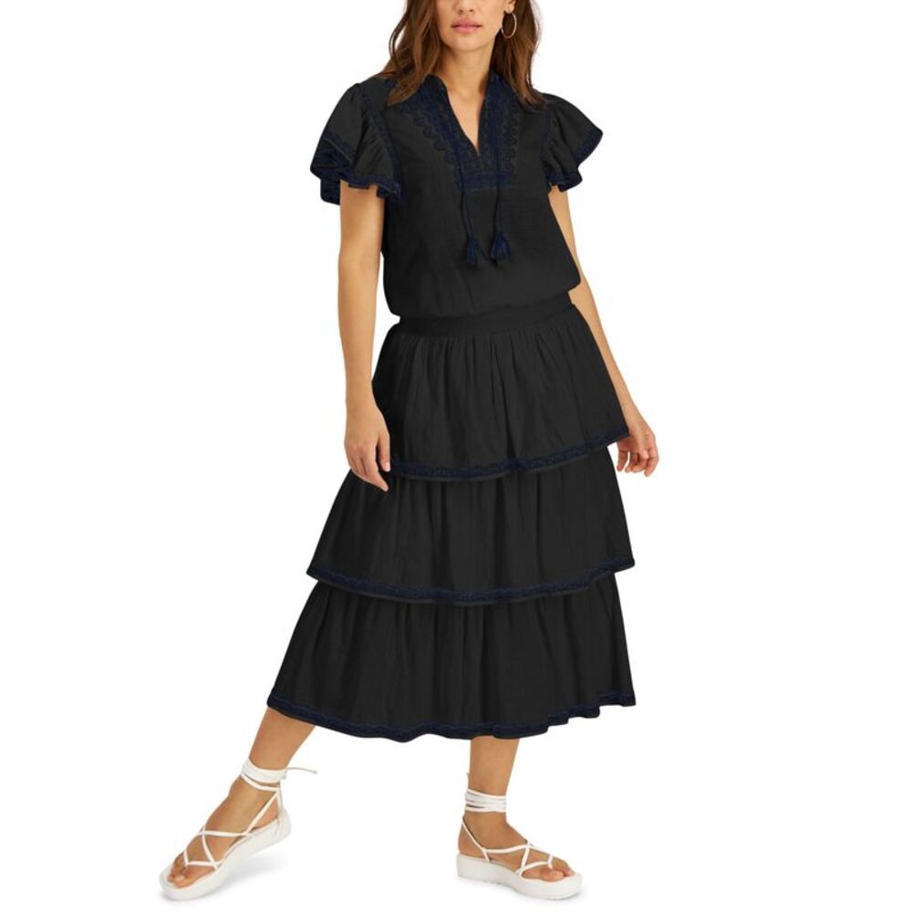 INC International Concepts Womens Embroidered Peasant Top